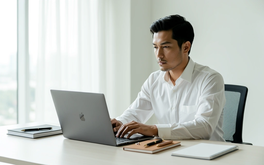 Pria profesional sedang bekerja dengan fokus